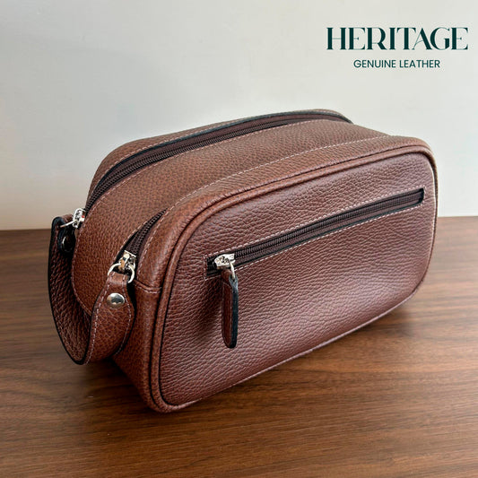 Neceser Dopp Kit Mediano Cuero Granulado Café Heritage