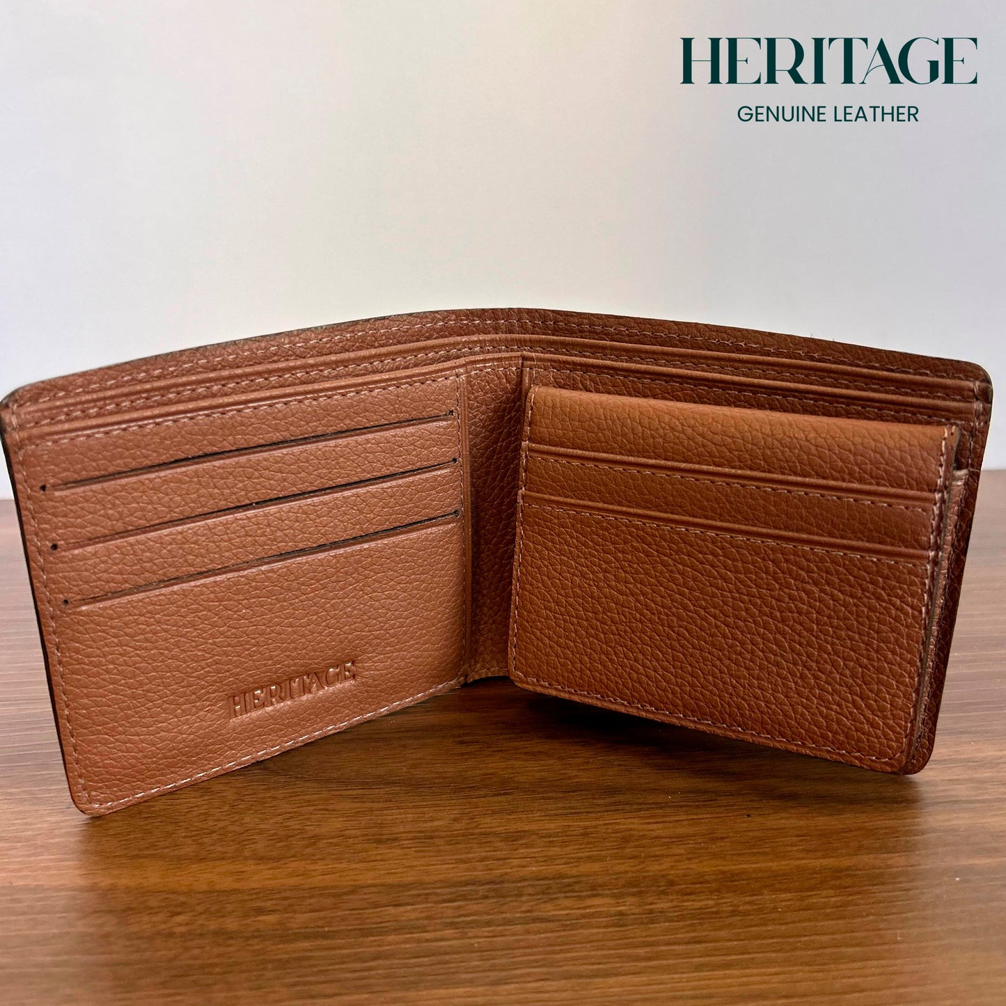 Billetera Bifold con Tarjetero Madrid Cuero Granulado Cognac Heritage