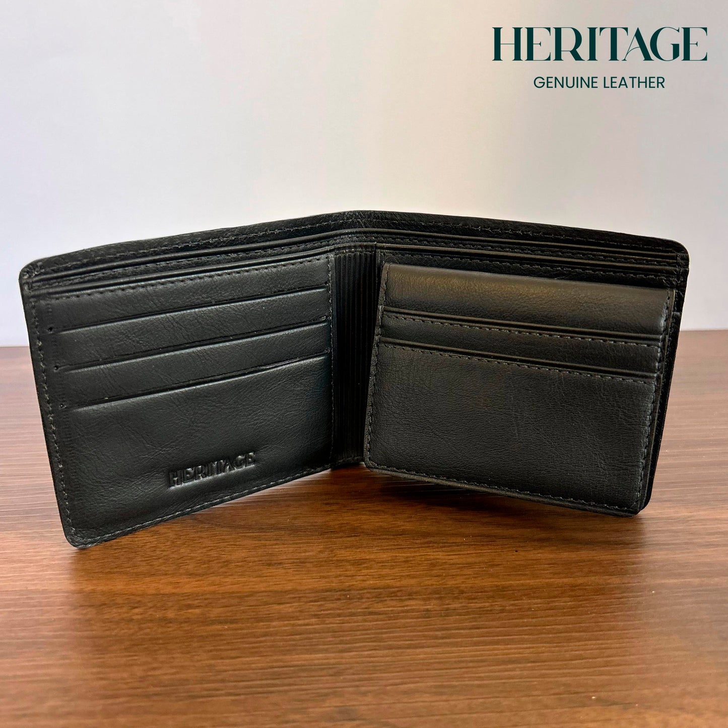 Billetera Bifold con Tarjetero Madrid Cuero Liso Negro Heritage