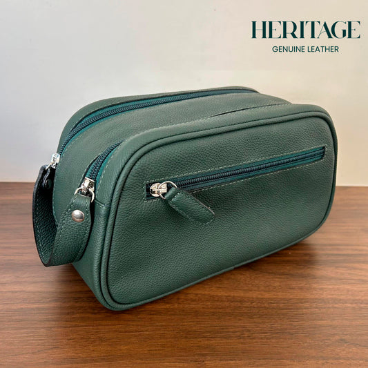 Neceser Dopp Kit Mediano Cuero Granulado Verde Heritage